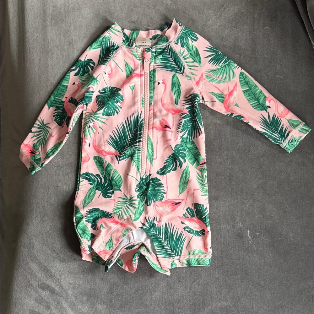 Old Navy Pink and Green Kids Swim One Piece